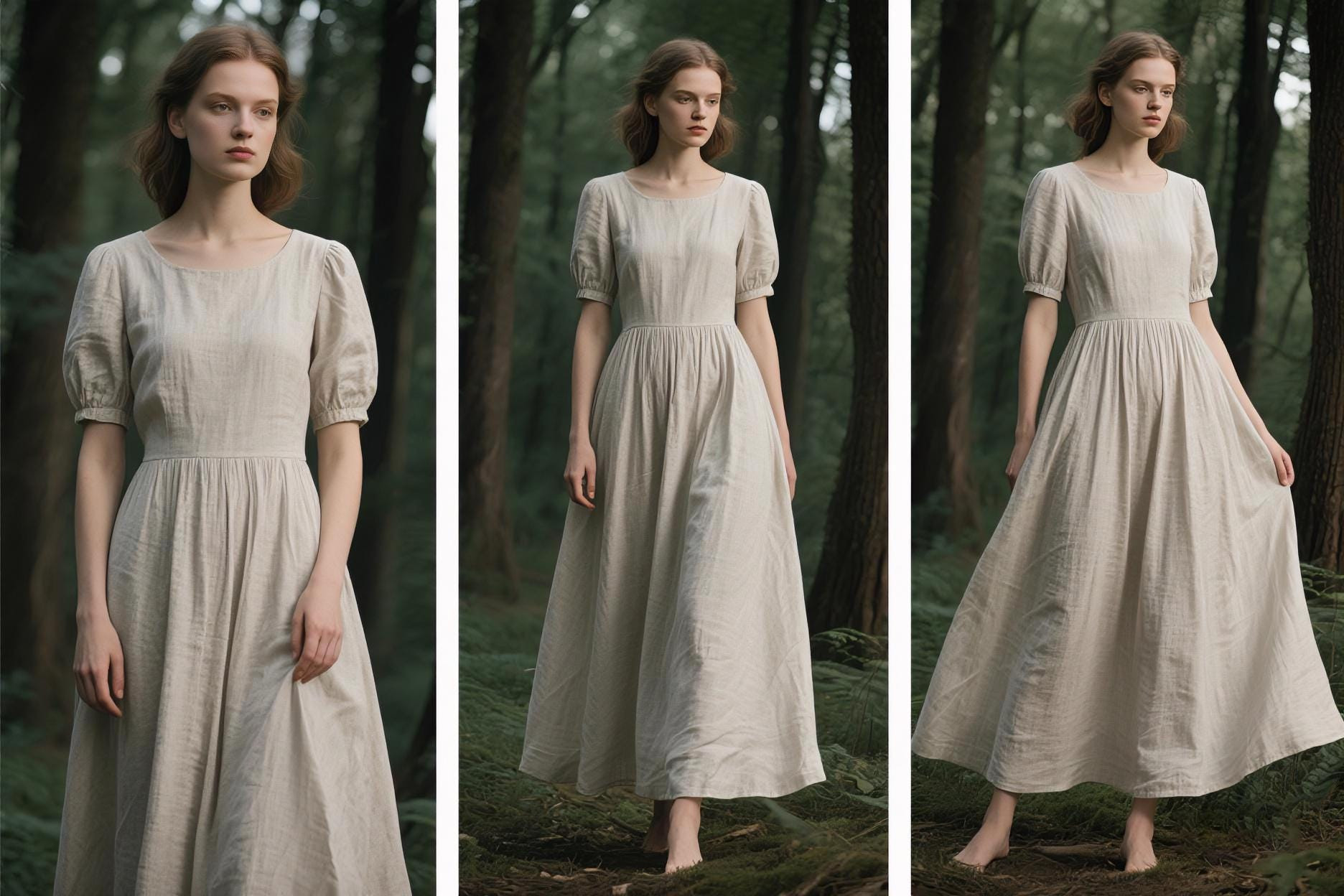 Linen Puff Sleeve Dress for Women Romantic Cottagecore Maxi Dress with Pockets Handmade Linen Dress Forest Dress Custom Fit Summer Dress